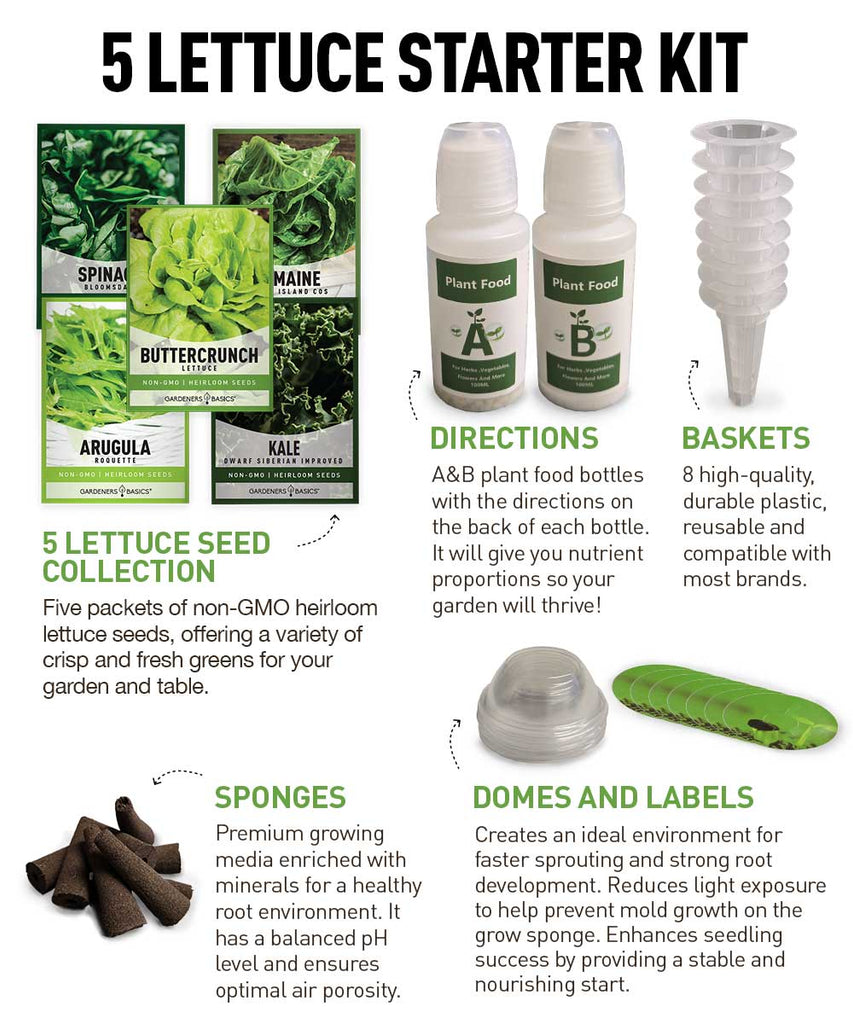 Lettuce & Leafy Greens Hydroponic Kit - Grow Romaine, Kale, Spinach, Arugula & Buttercrunch Indoors